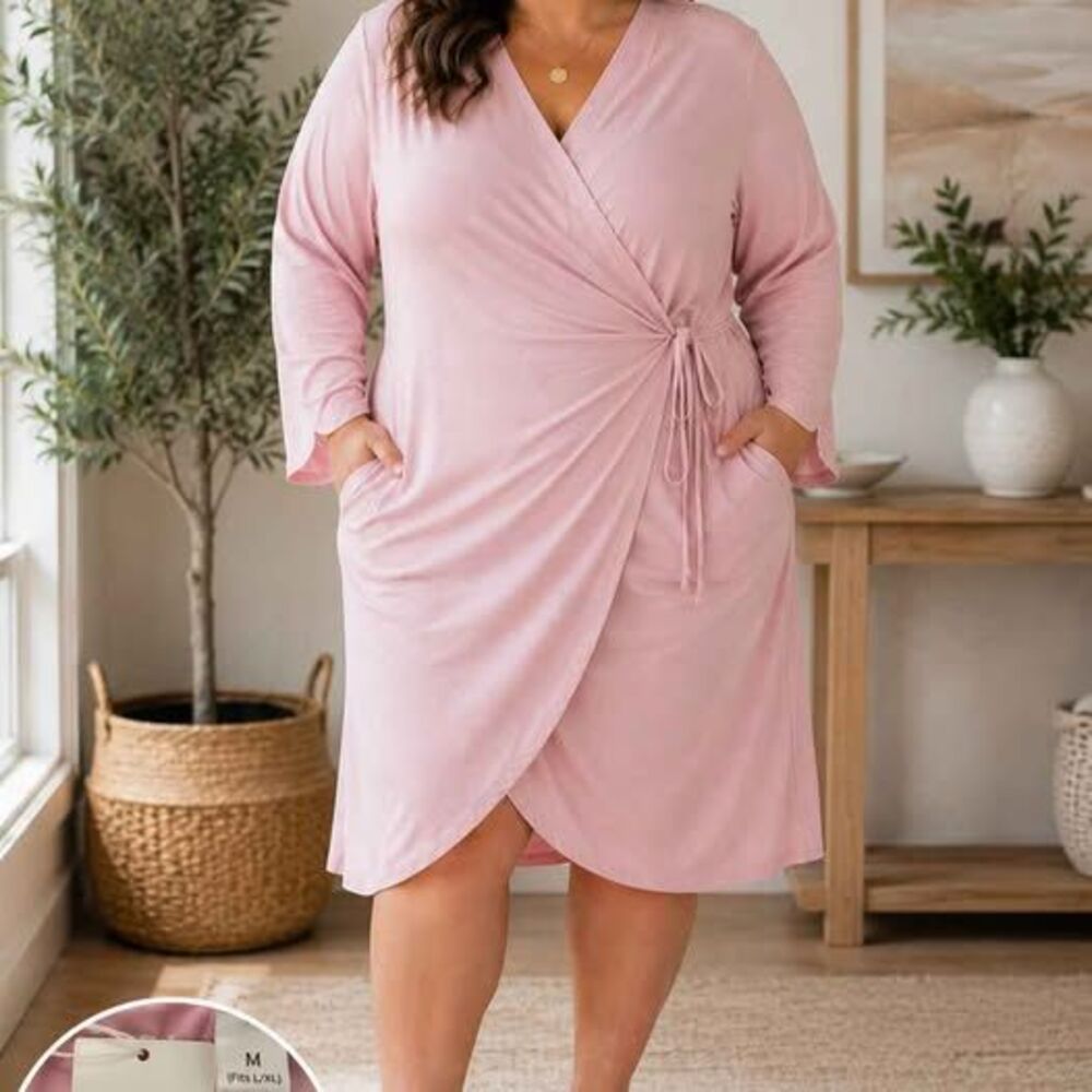 Atlanta Breast Care Women’s M/L Pink Wrap Dress Pockets NWT